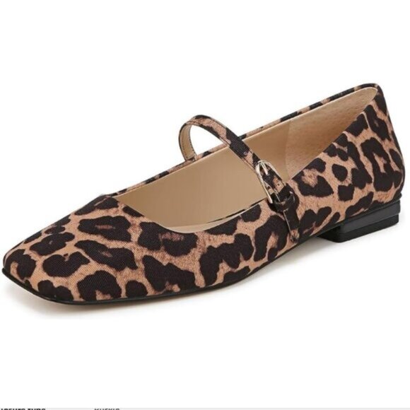 Milooey shoes Women's Closed Square Toe Mary Jane Flats Chunky Low Heels Leopard - Picture 1 of 8